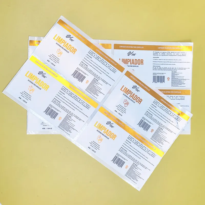 Customized Printing BOPP Label Waterproof Adhesive Bright Silver Hot Stamping Roll Labels for Shoe Cleaning Product